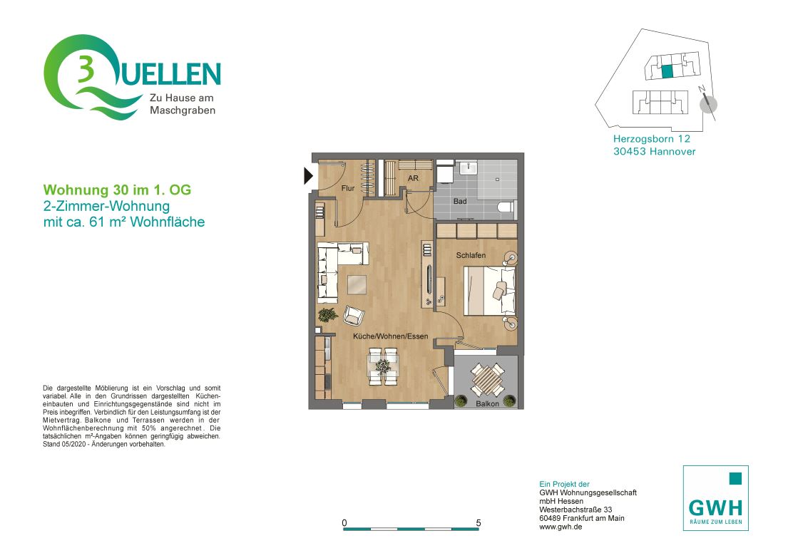 Schicke, neue 2 ZKB Wohnung in Hannover Ahlem, Herzogsborn 12, 30453 Hannover